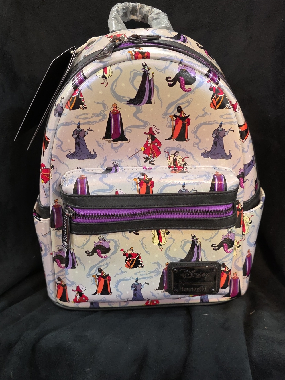 Disney Mini Backpack with Villains Print in Purple, Black & Cream